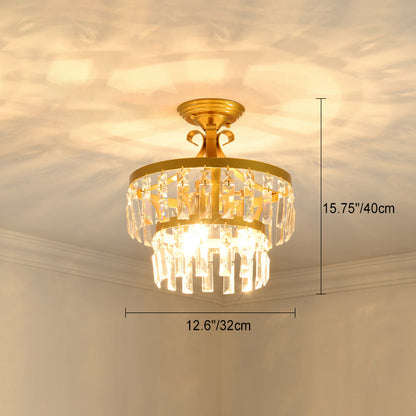 Modern Luxury Round Dome Iron Crystal 1/3 Light Semi-Flush Mount Ceiling Light For Bedroom