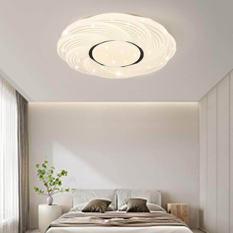 Modern Minimalist Cream Star Storm Round Dome PVC Iron LED Flush Mount Ceiling Light For Bedroom
