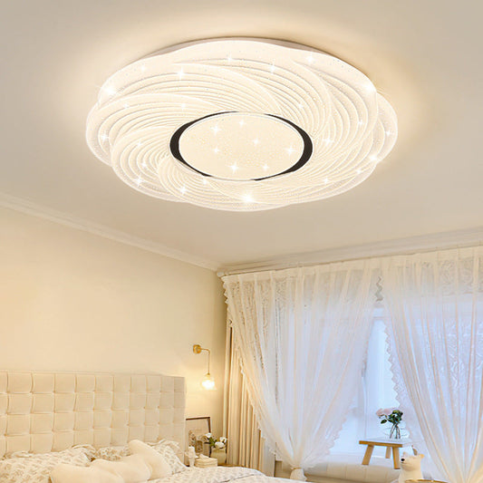 Modern Minimalist Cream Star Storm Round Dome PVC Iron LED Flush Mount Ceiling Light For Bedroom