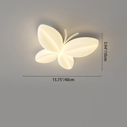 Modern Art Deco Cream Butterfly PE Iron LED Flush Mount Ceiling Light For Bedroom