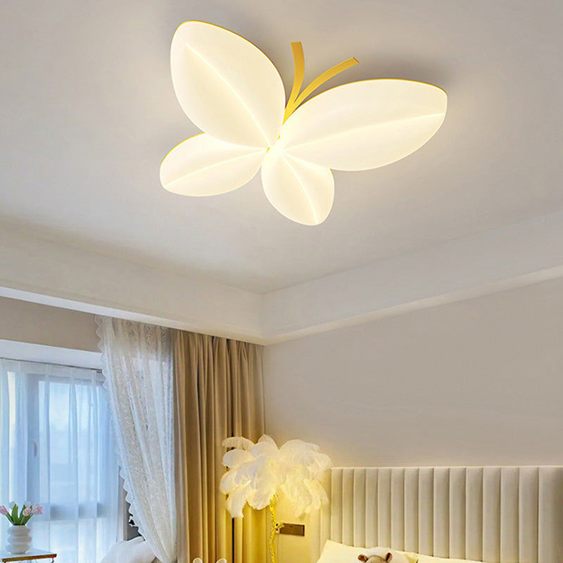 Modern Art Deco Cream Butterfly PE Iron LED Flush Mount Ceiling Light For Bedroom