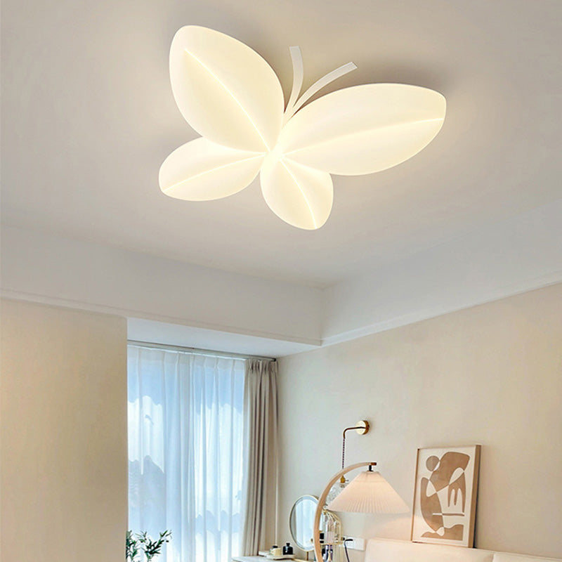 Modern Art Deco Cream Butterfly PE Iron LED Flush Mount Ceiling Light For Bedroom