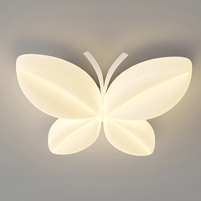 Modern Art Deco Cream Butterfly PE Iron LED Flush Mount Ceiling Light For Bedroom