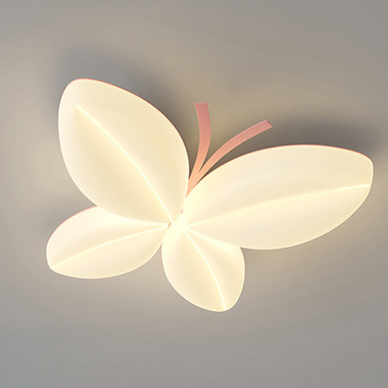 Modern Art Deco Cream Butterfly PE Iron LED Flush Mount Ceiling Light For Bedroom