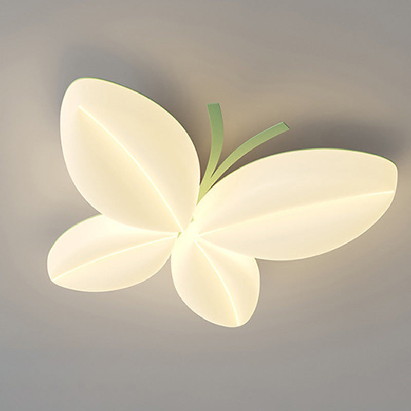Modern Art Deco Cream Butterfly PE Iron LED Flush Mount Ceiling Light For Bedroom
