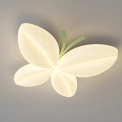 Modern Art Deco Cream Butterfly PE Iron LED Flush Mount Ceiling Light For Bedroom