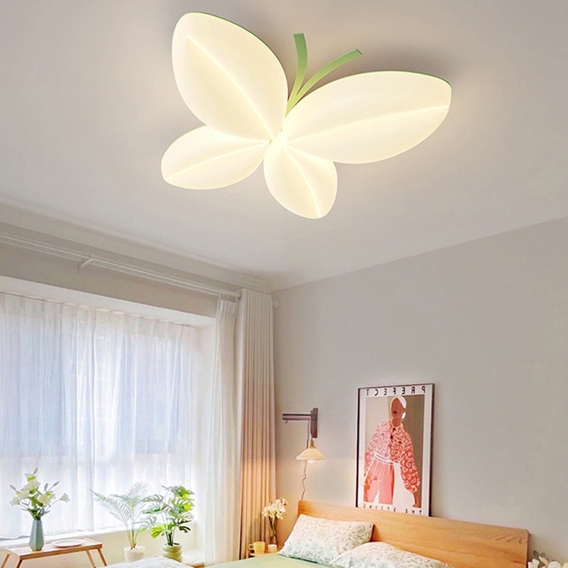 Modern Art Deco Cream Butterfly PE Iron LED Flush Mount Ceiling Light For Bedroom