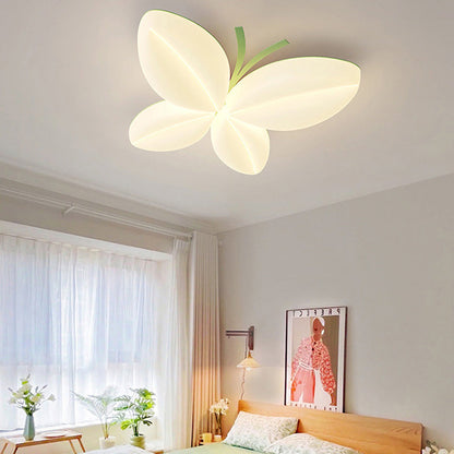 Modern Art Deco Cream Butterfly PE Iron LED Flush Mount Ceiling Light For Bedroom