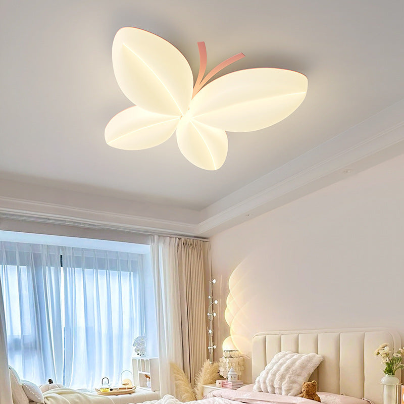 Modern Art Deco Cream Butterfly PE Iron LED Flush Mount Ceiling Light For Bedroom