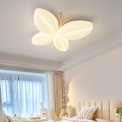 Modern Art Deco Cream Butterfly PE Iron LED Flush Mount Ceiling Light For Bedroom