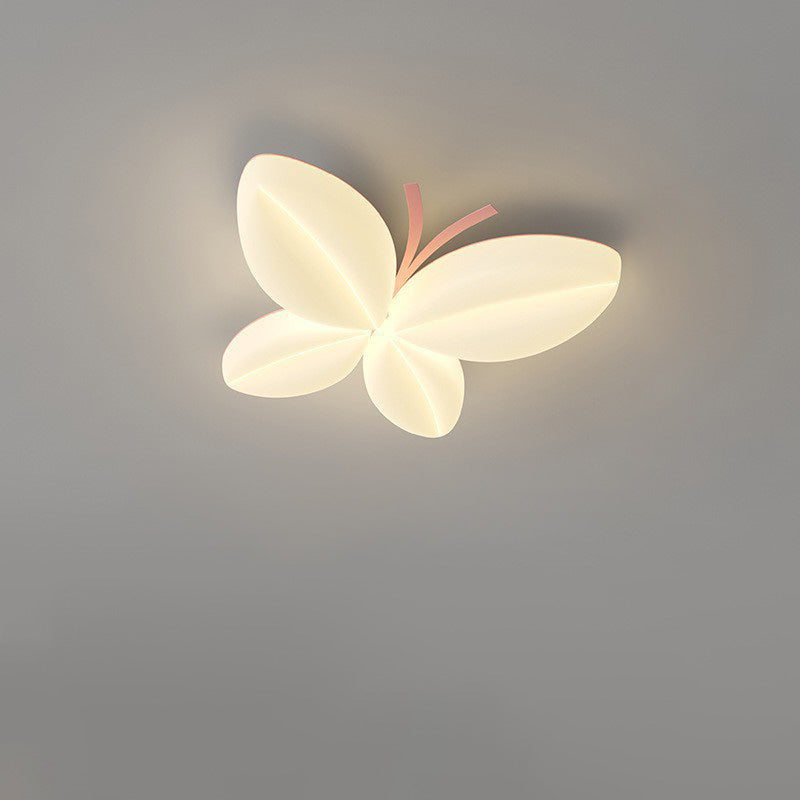 Modern Art Deco Cream Butterfly PE Iron LED Flush Mount Ceiling Light For Bedroom