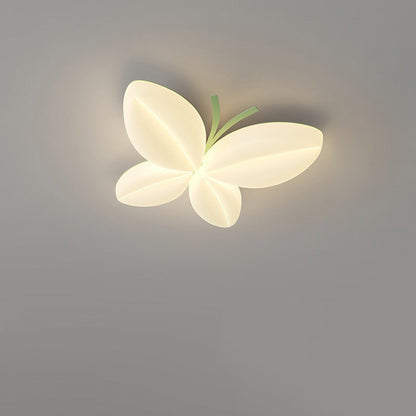 Modern Art Deco Cream Butterfly PE Iron LED Flush Mount Ceiling Light For Bedroom
