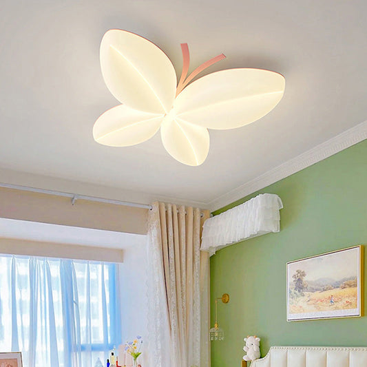 Modern Art Deco Cream Butterfly PE Iron LED Flush Mount Ceiling Light For Bedroom