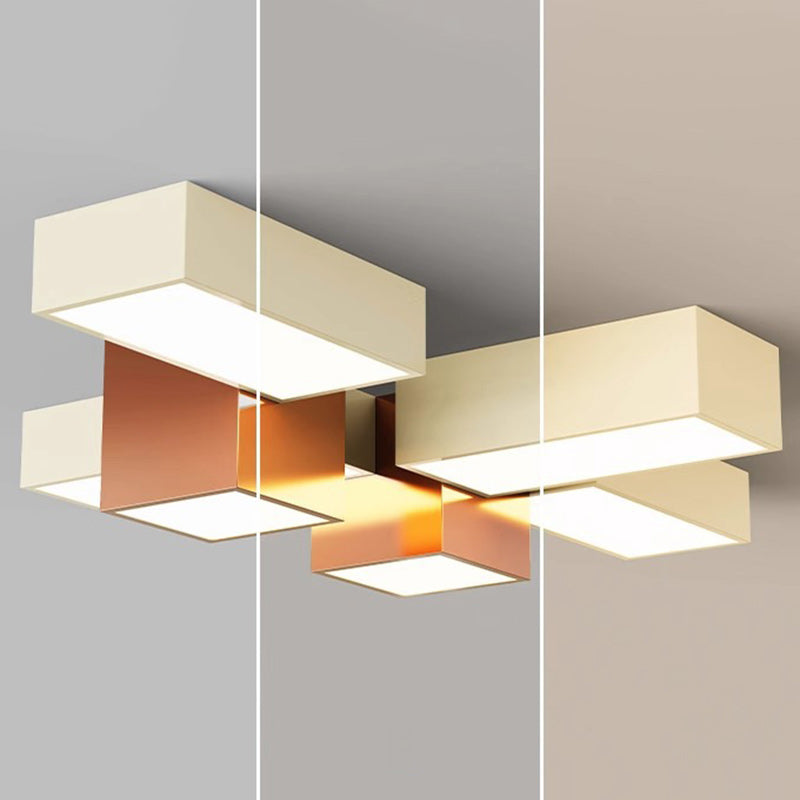 Modern Minimalist Cream Geometric Rectangle Square Iron Silicone LED Flush Mount Ceiling Light For Living Room