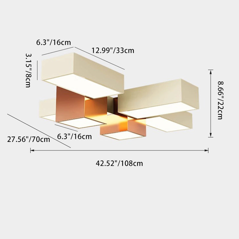 Modern Minimalist Cream Geometric Rectangle Square Iron Silicone LED Flush Mount Ceiling Light For Living Room