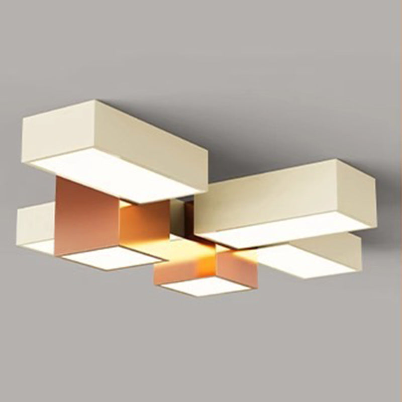 Modern Minimalist Cream Geometric Rectangle Square Iron Silicone LED Flush Mount Ceiling Light For Living Room