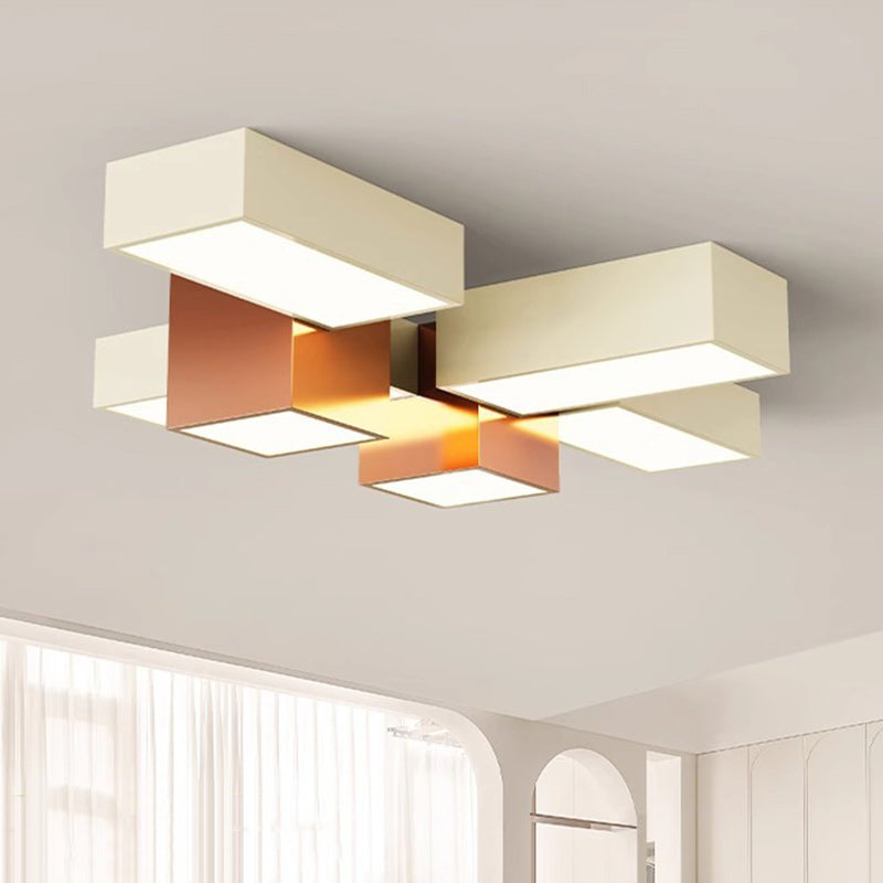 Modern Minimalist Cream Geometric Rectangle Square Iron Silicone LED Flush Mount Ceiling Light For Living Room