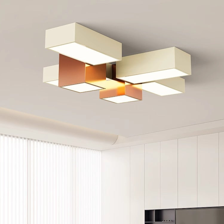 Modern Minimalist Cream Geometric Rectangle Square Iron Silicone LED Flush Mount Ceiling Light For Living Room