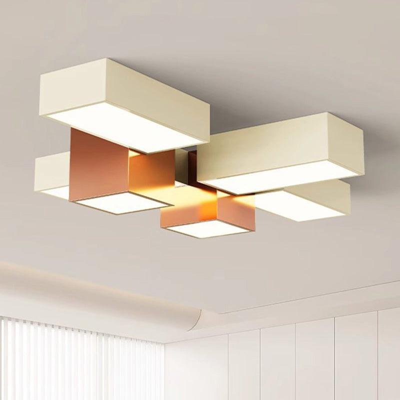 Modern Minimalist Cream Geometric Rectangle Square Iron Silicone LED Flush Mount Ceiling Light For Living Room