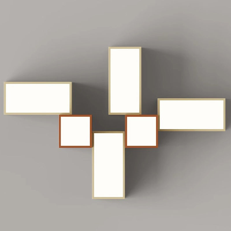 Modern Minimalist Cream Geometric Rectangle Square Iron Silicone LED Flush Mount Ceiling Light For Living Room
