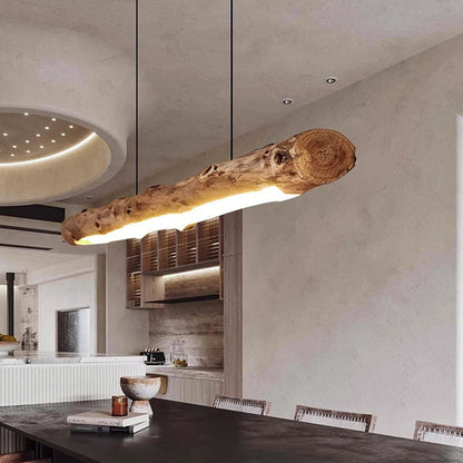 Traditional Chinese Cylindrical Linear Wood LED Chandelier For Dining Room