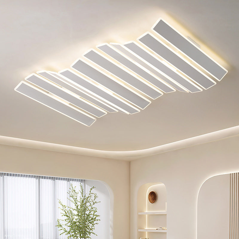 Modern Minimalist Arrangement Fishbone Wave Rectangle Iron Acrylic LED Flush Mount Ceiling Light For Bedroom