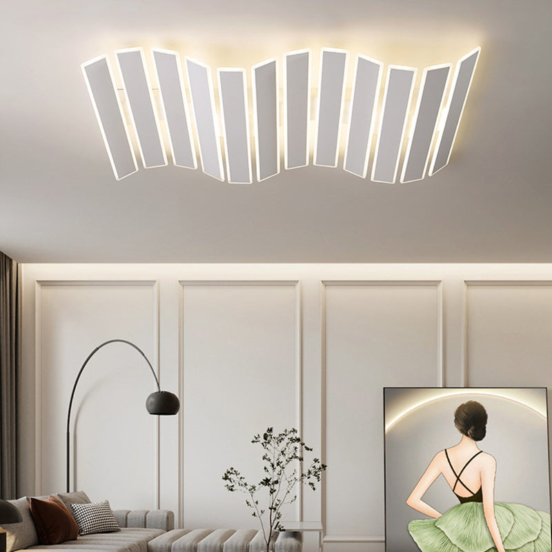 Modern Minimalist Arrangement Fishbone Wave Rectangle Iron Acrylic LED Flush Mount Ceiling Light For Bedroom