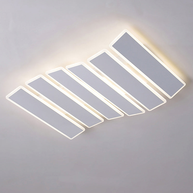 Modern Minimalist Arrangement Fishbone Wave Rectangle Iron Acrylic LED Flush Mount Ceiling Light For Bedroom