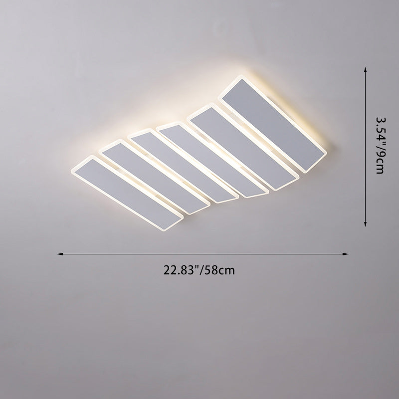 Modern Minimalist Arrangement Fishbone Wave Rectangle Iron Acrylic LED Flush Mount Ceiling Light For Bedroom