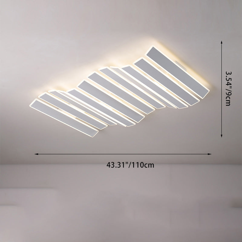 Modern Minimalist Arrangement Fishbone Wave Rectangle Iron Acrylic LED Flush Mount Ceiling Light For Bedroom