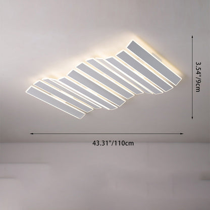 Modern Minimalist Arrangement Fishbone Wave Rectangle Iron Acrylic LED Flush Mount Ceiling Light For Bedroom