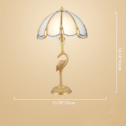 Traditional Vintage Round Cone Copper Glass 1-Light Table Lamp For Bedroom