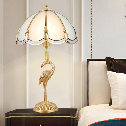 Traditional Vintage Round Cone Copper Glass 1-Light Table Lamp For Bedroom