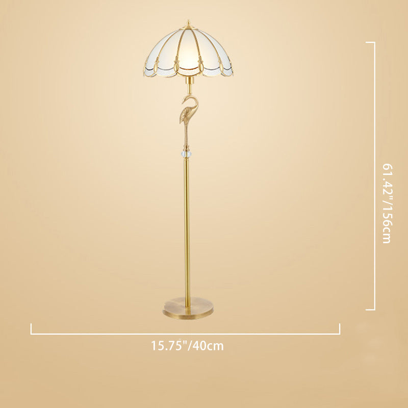 Traditional Vintage Round Cone Copper Glass 1-Light Standing Floor Lamp For Bedroom