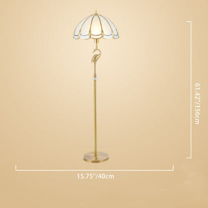 Traditional Vintage Round Cone Copper Glass 1-Light Standing Floor Lamp For Bedroom