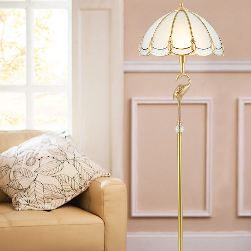 Traditional Vintage Round Cone Copper Glass 1-Light Standing Floor Lamp For Bedroom