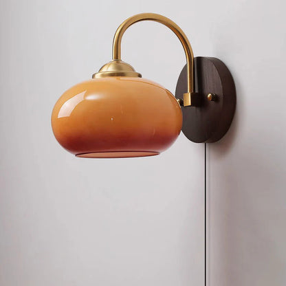 Modern Mid-Century Cream Round Oval Ash Wood Glass 1-Light Wall Sconce Lamp For Bedroom