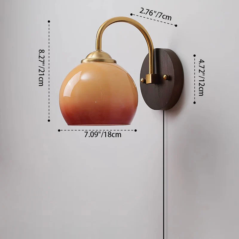 Modern Mid-Century Cream Round Oval Ash Wood Glass 1-Light Wall Sconce Lamp For Bedroom