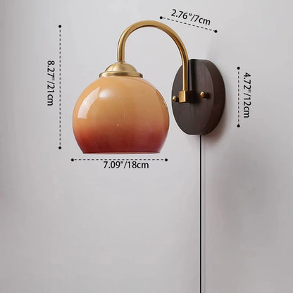 Modern Mid-Century Cream Round Oval Ash Wood Glass 1-Light Wall Sconce Lamp For Bedroom