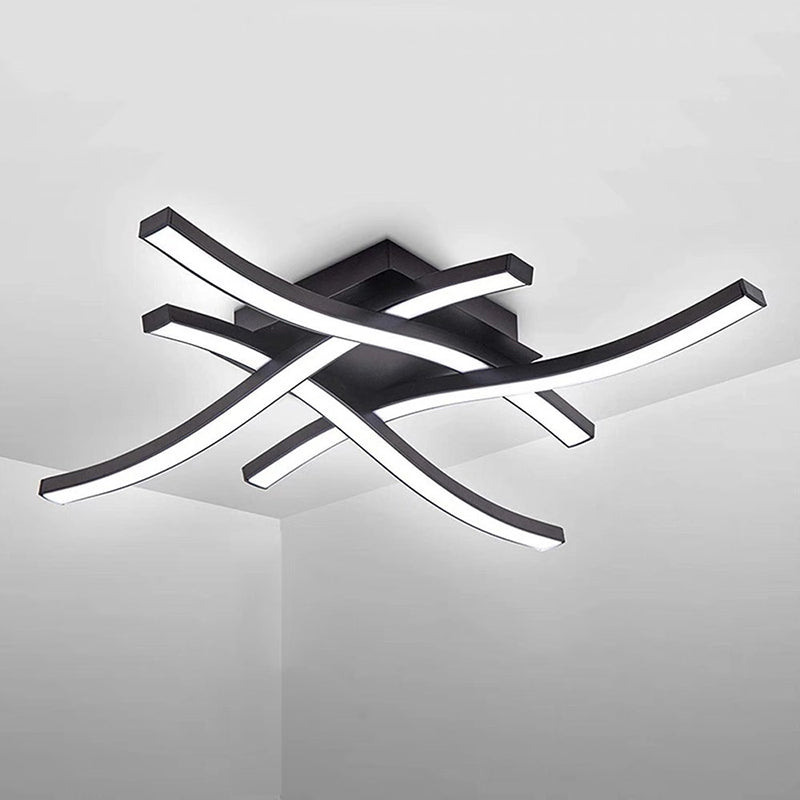Modern Minimalist Wave Line Square Top PC Aluminum LED Semi-Flush Mount Ceiling Light For Bedroom