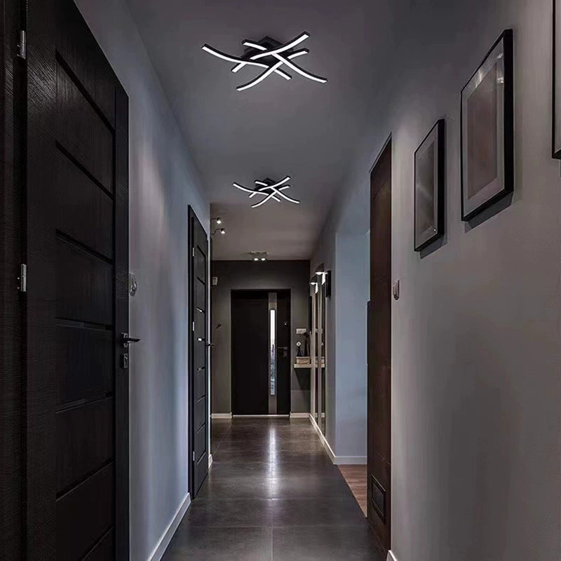 Modern Minimalist Wave Line Square Top PC Aluminum LED Semi-Flush Mount Ceiling Light For Bedroom