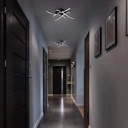Modern Minimalist Wave Line Square Top PC Aluminum LED Semi-Flush Mount Ceiling Light For Bedroom