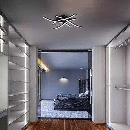 Modern Minimalist Wave Line Square Top PC Aluminum LED Semi-Flush Mount Ceiling Light For Bedroom