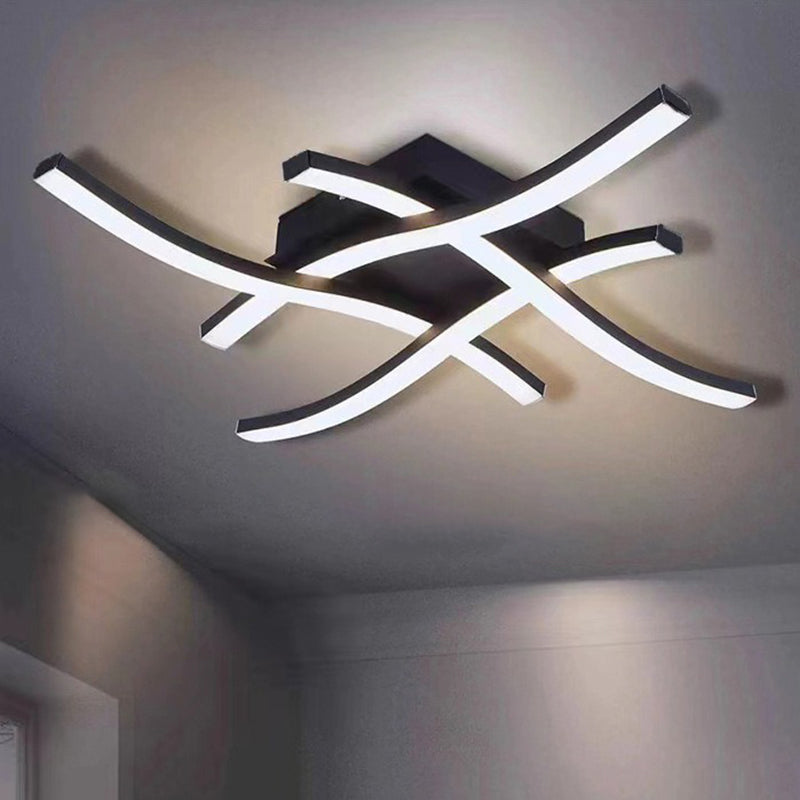 Modern Minimalist Wave Line Square Top PC Aluminum LED Semi-Flush Mount Ceiling Light For Bedroom