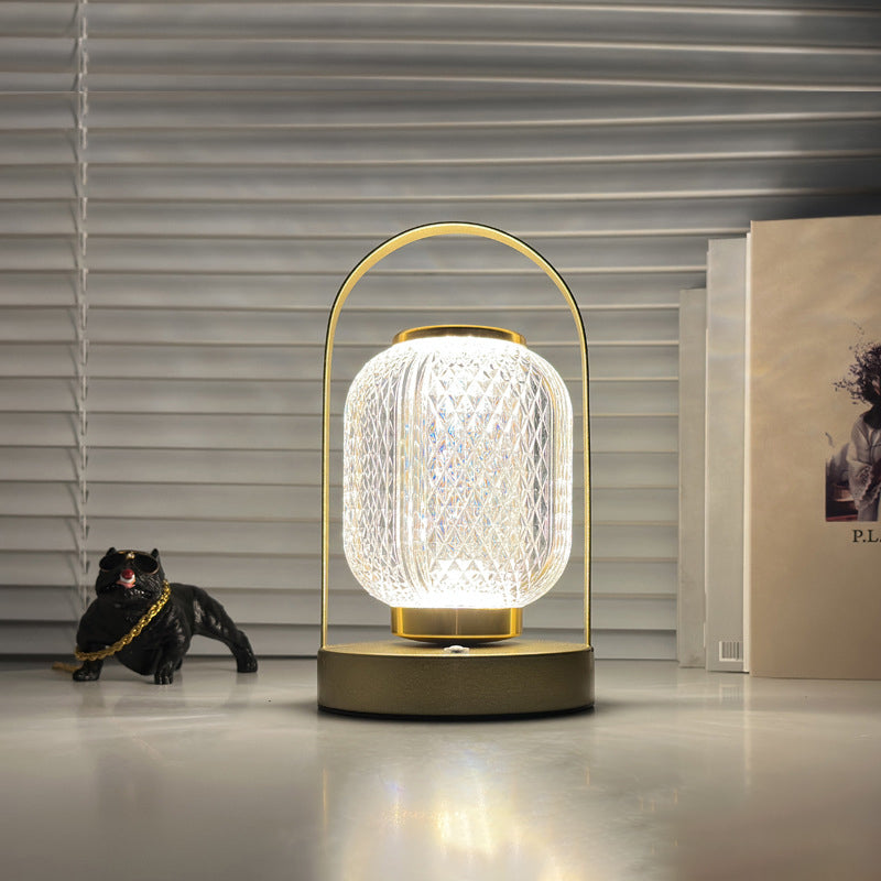 Modern Minimalist Handheld Cylindrical Iron Acrylic LED Table Lamp For Bedroom
