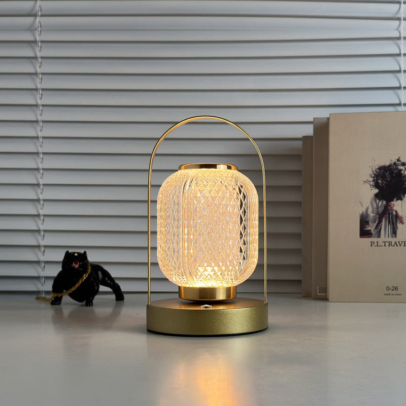 Modern Minimalist Handheld Cylindrical Iron Acrylic LED Table Lamp For Bedroom
