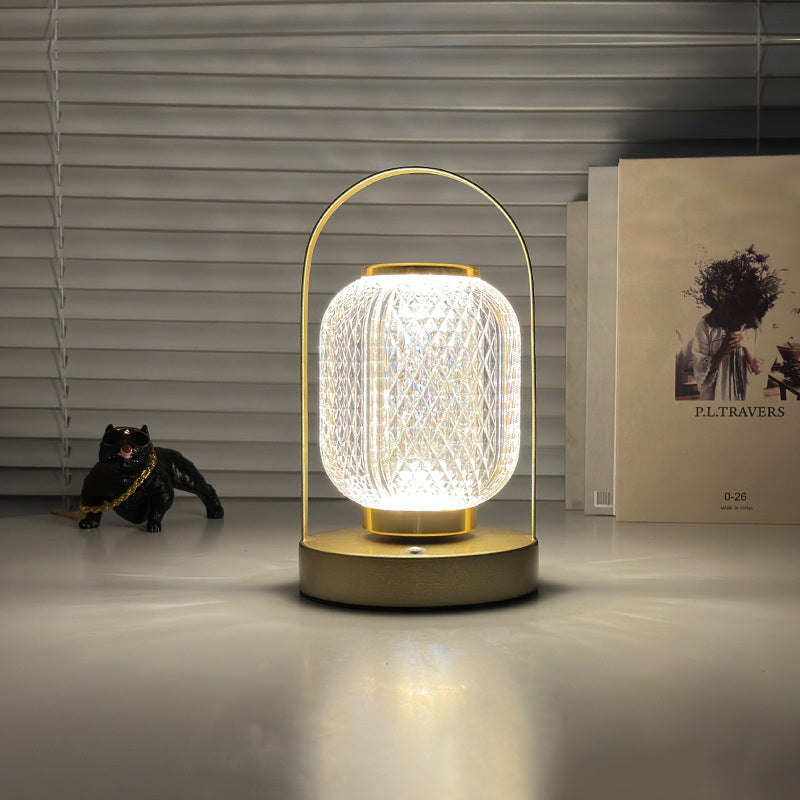 Modern Minimalist Handheld Cylindrical Iron Acrylic LED Table Lamp For Bedroom