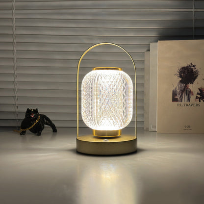 Modern Minimalist Handheld Cylindrical Iron Acrylic LED Table Lamp For Bedroom