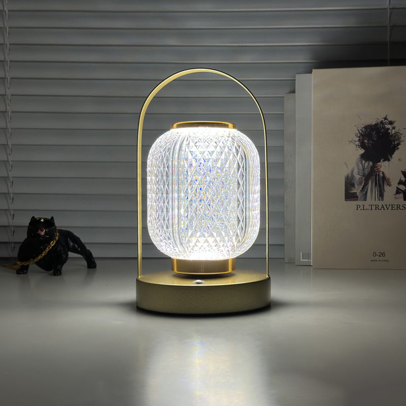 Modern Minimalist Handheld Cylindrical Iron Acrylic LED Table Lamp For Bedroom