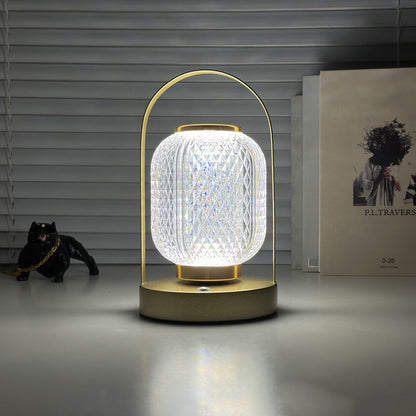 Modern Minimalist Handheld Cylindrical Iron Acrylic LED Table Lamp For Bedroom